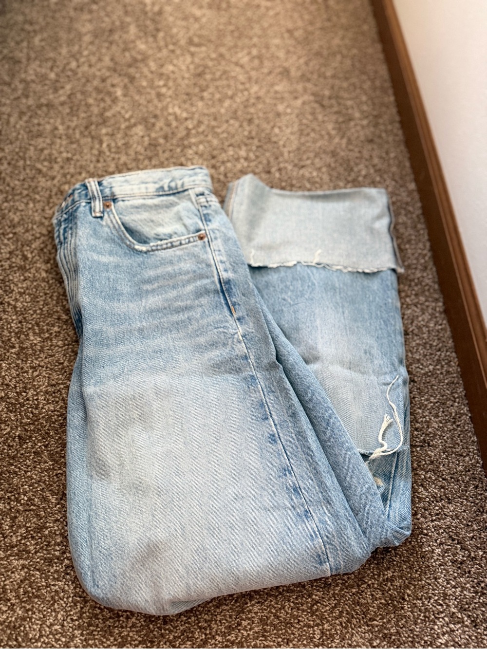 Zara Light Wash Straight-Leg ripped jeans